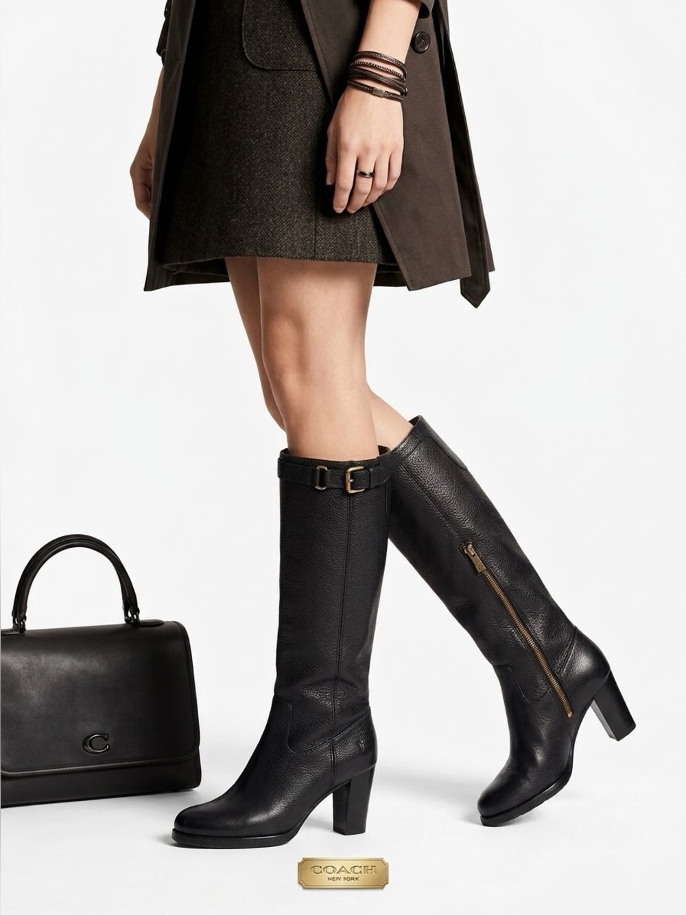 COACH vintage pebbled leather heeled boots in black size 7 B